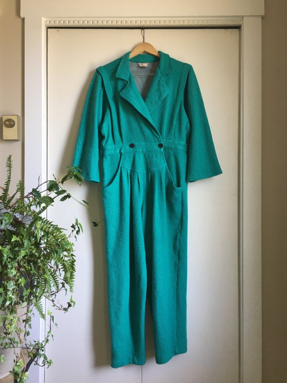 Vintage 80s Teal Stripe Engineer Boilersuit Jumpsuit Coveralls Size 16 XL
